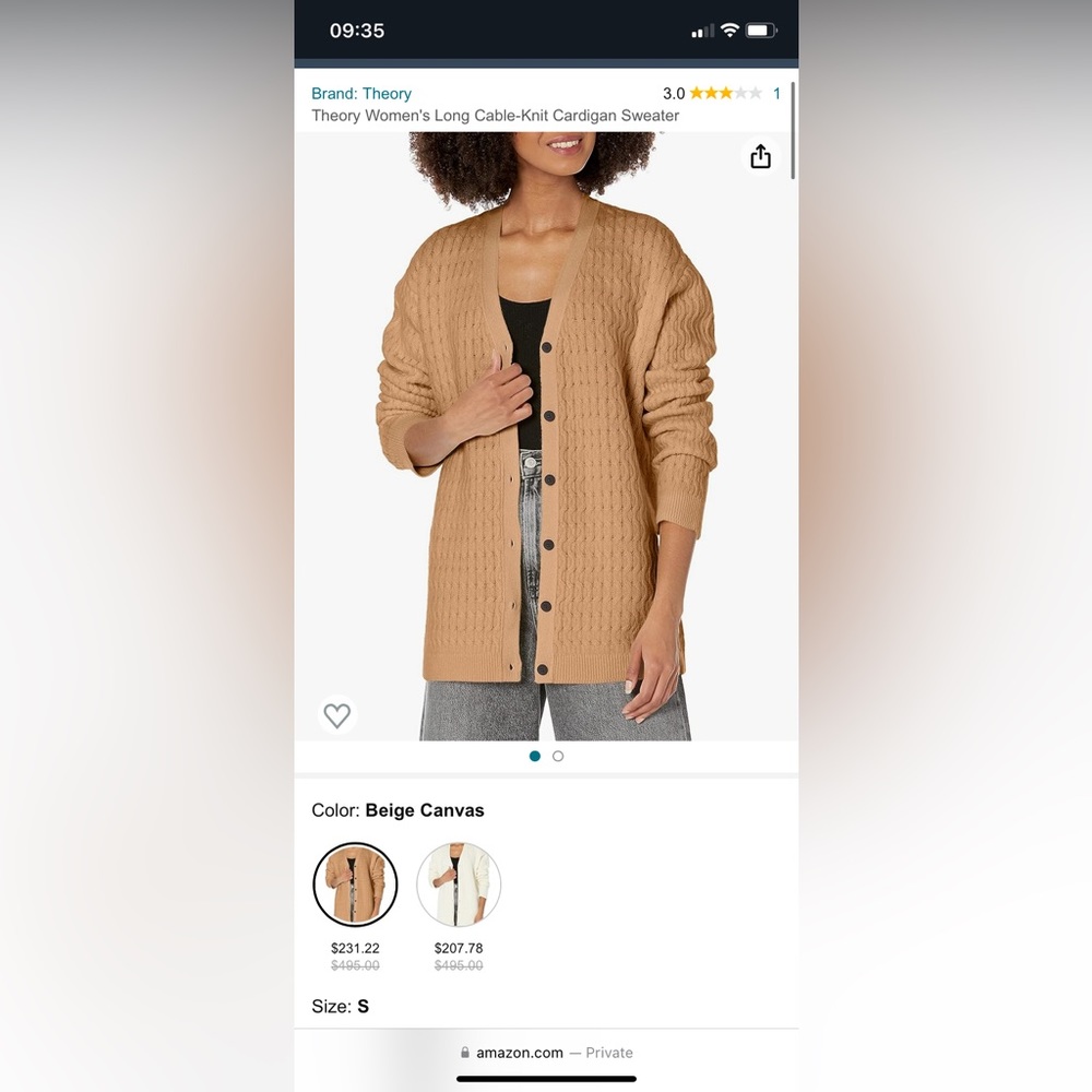 Theory Cableknit Cardigan sweater color brown size small